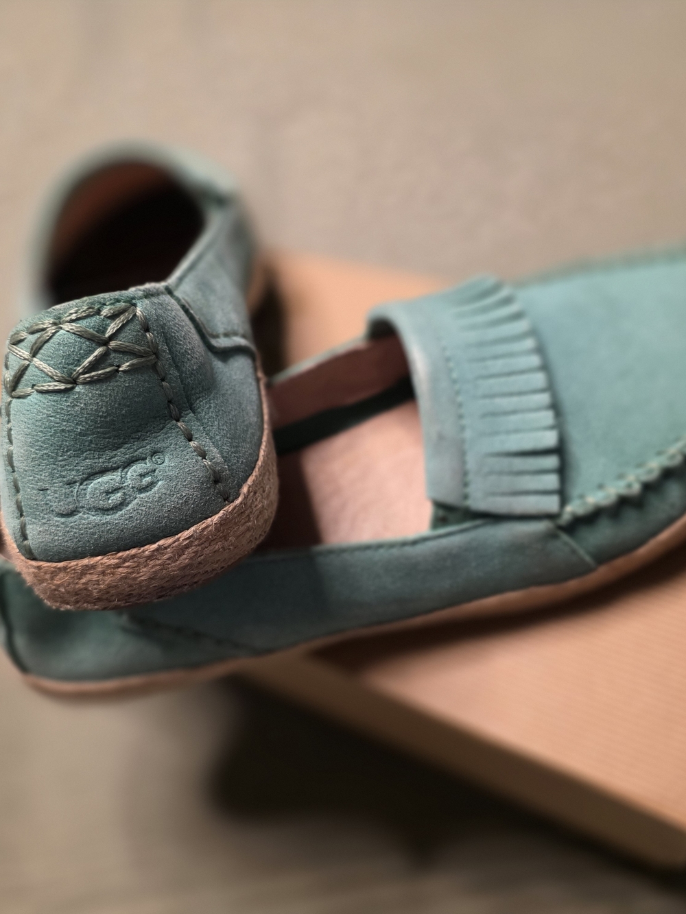 UGG Teal Suede Fringe Moccasin Loafers - Picture 5 of 7